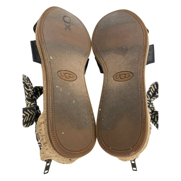 Ugg Women's Size 8 Black Leather Fabric Ankle zipper Cork Wedge Sandals shoes - Picture 6 of 7